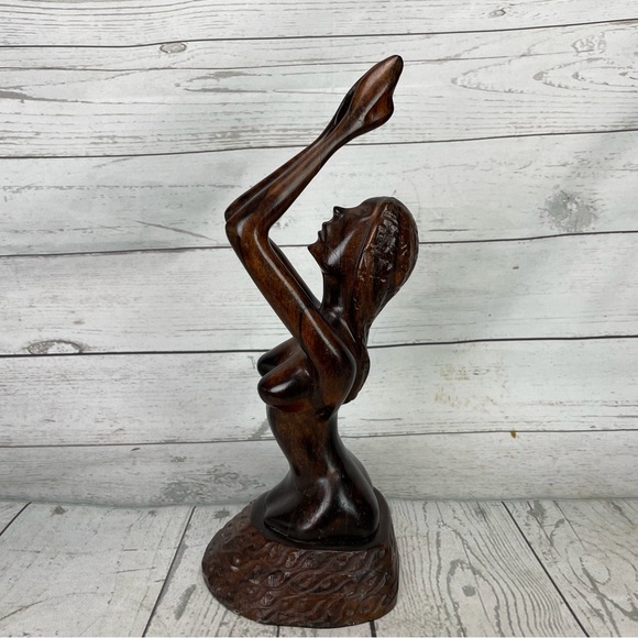 Hand Carved Wood Nude Woman Folk Art Lady Sculpture Statue MCM Vintage